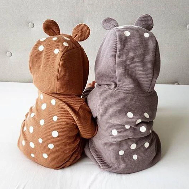 Baby Boy Girl Infant Deer 3D Ear Hooded Warm Winter Autumn Long Sleeve Playsuit Romper Jumpsuit Clothes Outfit