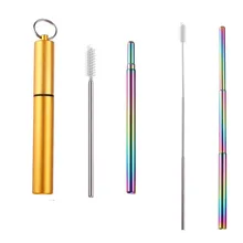 Цветной Телескопический набор трубочек с чистящей щеткой посуда для напитков набор соломинок из нержавеющей стали