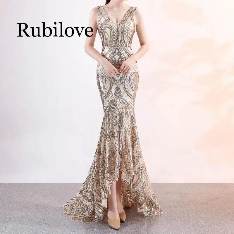 Rubilove, размера плюс, Сетчатое макси платье, новое, v-образный вырез, сексуальное, для ночного шоу, женские вечерние платья, золотые, с блестками, с вышивкой, длинное
