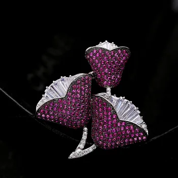 

Korean Version High-End Customized Fashion Rose Brooch Female Inlaid Zircon Lotus Corsage Coat Pin Clothing Accessories