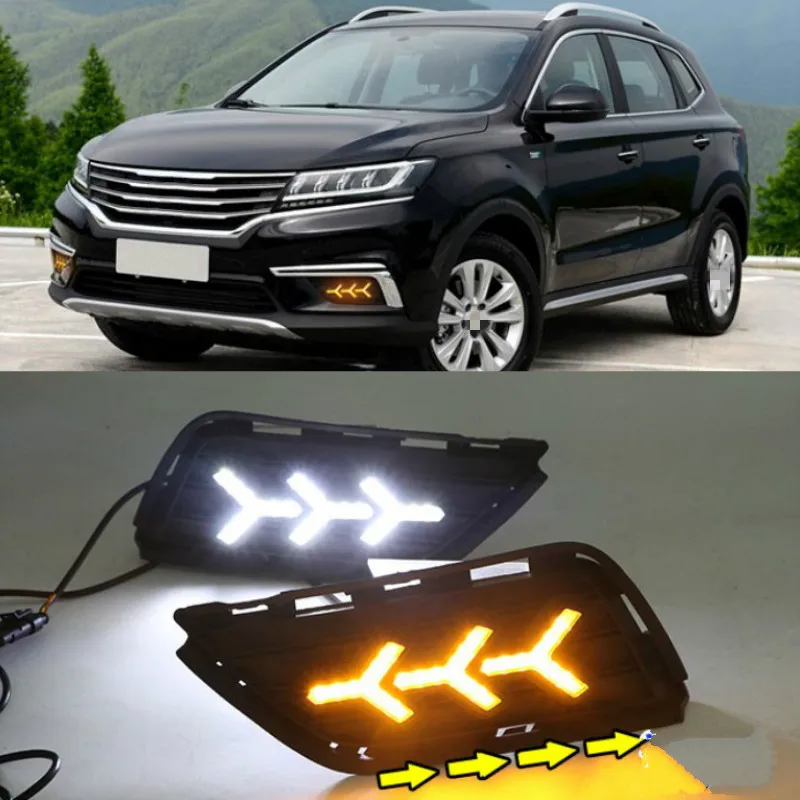

Для Roewe RX5 2016 2017 2018 2019 светодиодные дневные ходовые огни DRL Противотуманные фары с желтым указателем поворота