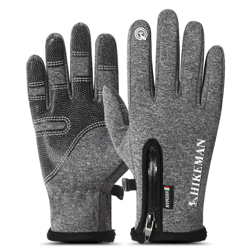 Зимние перчатки для велоспорта с сенсорным экраном водонепроницаемые противоскользящие теплые перчатки для занятий спортом и бега - Цвет: Dark Gray  XL