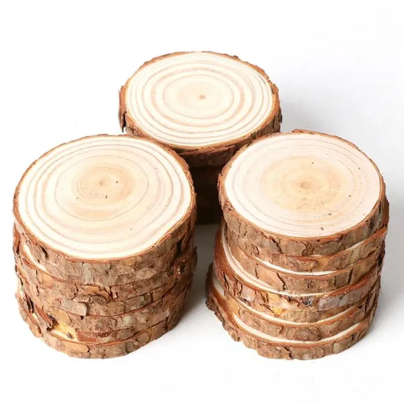 

20pcs/Set Thick Natural Pine Round Wood Slices Circles With Tree Bark Log Discs For DIY Crafts Wedding Party Painting Decoration