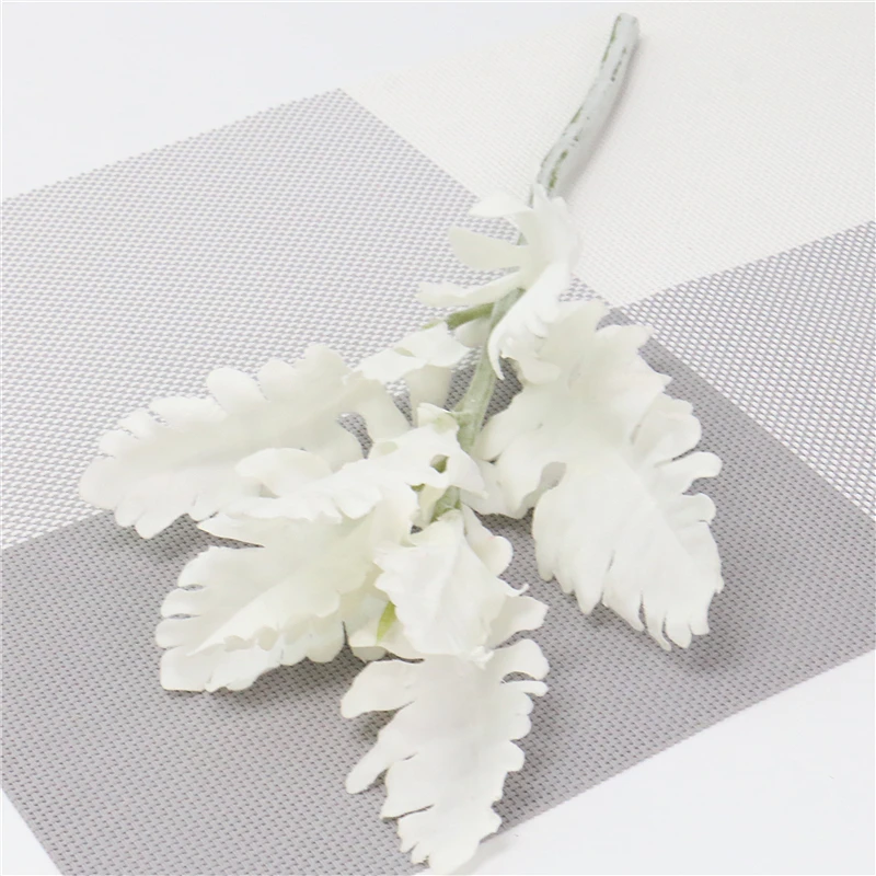 Разветвление Серебряный лист изумруд посадка желудь листья украшение дома поддельные цветы зеленый растение букеты соответствующие искусственные цветы - Цвет: Белый