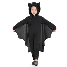 Детский карнавальный костюм с изображением животных; милый костюм летучей мыши; Детские костюмы на Хэллоуин; черный комбинезон для мальчиков и девочек; вечерние платья с перчатками и крыльями