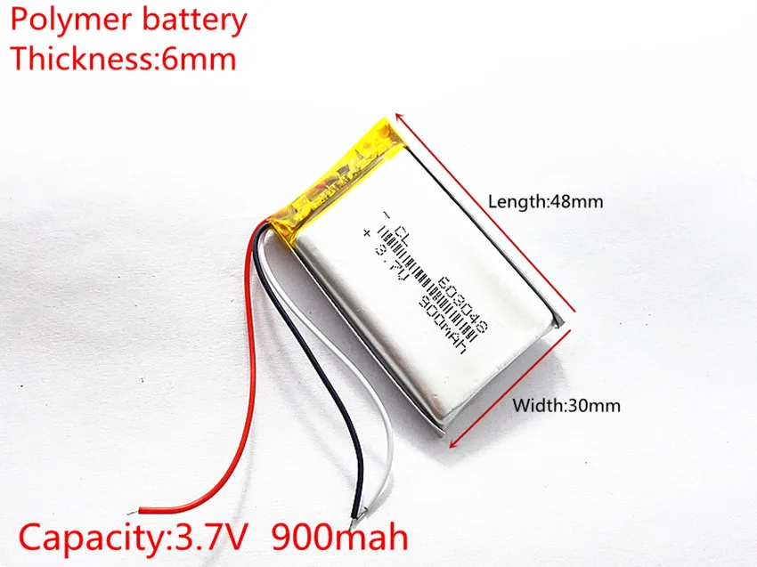 3 line 3.7V 900mAh 603048 Lithium Polymer Li-Po li ion Rechargeable Battery cells For Mp3 MP4 MP5 GPS mobile bluetooth