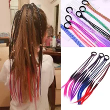 Модные Разноцветные парики для девочек, конский хвост, волосы, головные украшения с узором, резинки, красивые резинки для волос, головные уборы, Детские аксессуары для волос