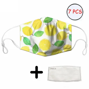 

Yellow Lemon Pattern Unisex Dust Mouth Mask Reusable Washable Adults Soft Mouth Mask with Filter 7Pcs Anti Dust Pollution PM2.5