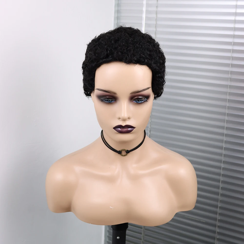 Short Curly Hair Wigs Pixie Cut Brazilian Human Hair For Black Women Natural Black 150% Density Glueless Afro Kinky Curly Wig