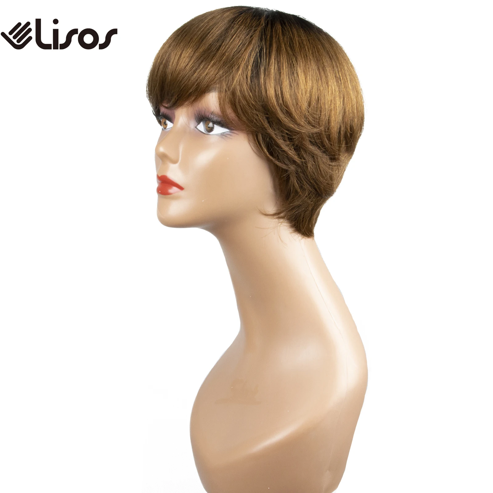 Short Pixie Cut Human Hair With Bangs Blonde Ombre Wig Remy Brazilian Straight Full Machine Made Non Lace Wigs For Black Women Full Machine Wigs Aliexpress