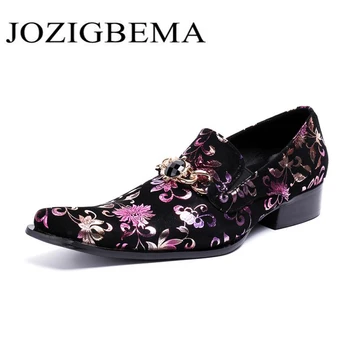 

Fashion print Man Formal Shoes High Quality Diamond Genuine Leather Men Business Dress Loafers Oxford Wedding Shoes