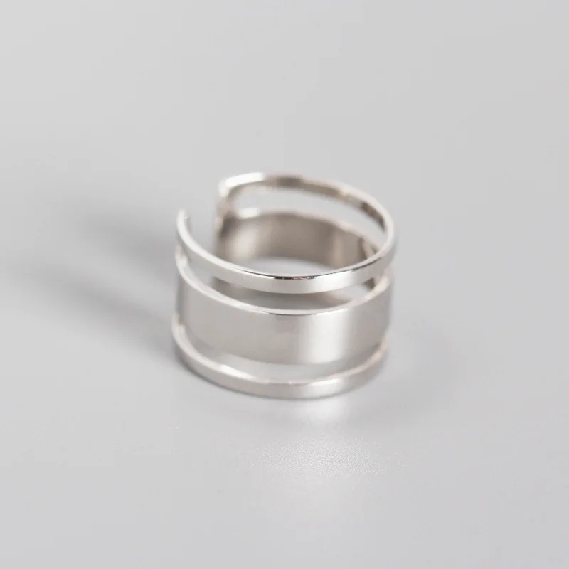 

1PC INS minimalist Authentic S925 Sterling Silver FINE Jewelry 3Rows layered Geometric Long ring TLJ761