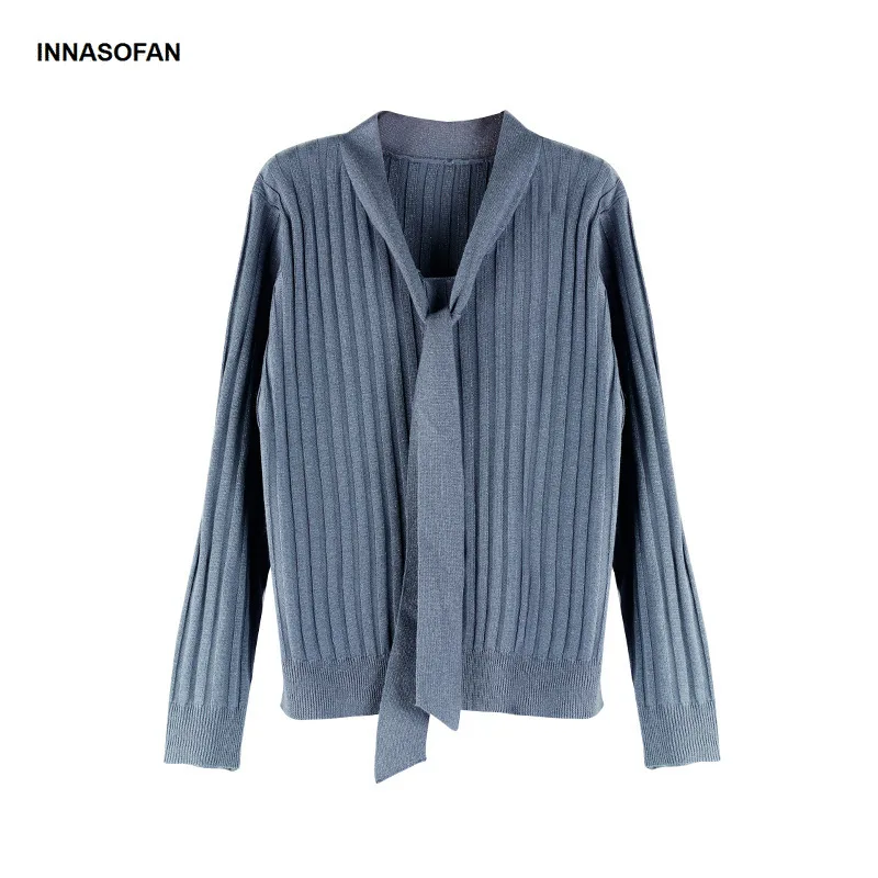 INNASOFAN свитер женский осенне-зимний вязаный свитер с длинными рукавами Евро-американская мода шикарный элегантный Однотонный свитер с v-образным вырезом