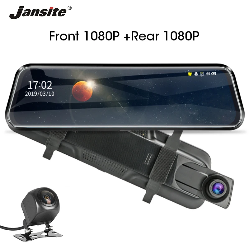 

Jansite 10" Touch Screen 1080P Car DVR Dash cameras Dual Lens Video Recorder Rear view mirror with 1080P Backup camera 10m cable