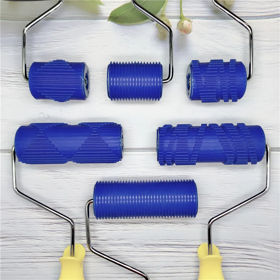 Ferramentas de Pintura de Parede 3d Esculpida à Mão com “escova de Rolo de Borracha Conjunto de Ferramentas de Pintura de Parede para Casa Quarto de Hotel