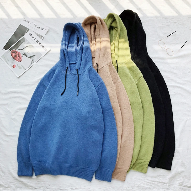 Autumn Hooded Sweater Men Fashion Solid Color Casual Knit Sweaters Man Streetwear Wild Loose Pullover Men Sweter Male Clothes Autumn Hooded Sweater Men Fashion Solid Color Casual Knit Sweaters Man Streetwear Wild Loose Pullover Men Sweter Male Clothes