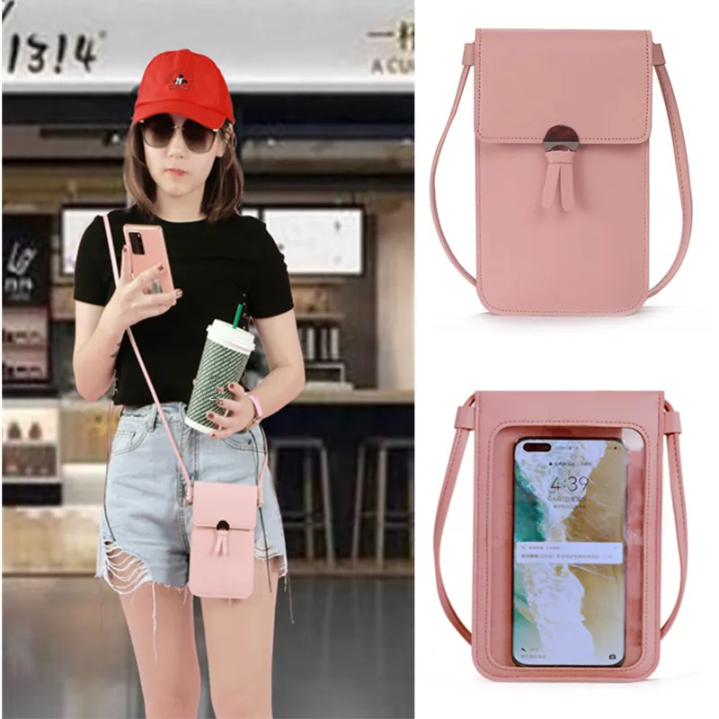 Cartera de bolsillo para exteriores para mujer, bolso cruzado decorativo con forma de corazón, pantalla táctil para teléfono móvil