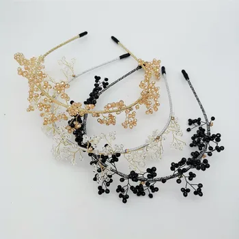 Crystal winding headband fashion hair accessories women three-dimensional leaf double thin side headband cute hair band headwear 6