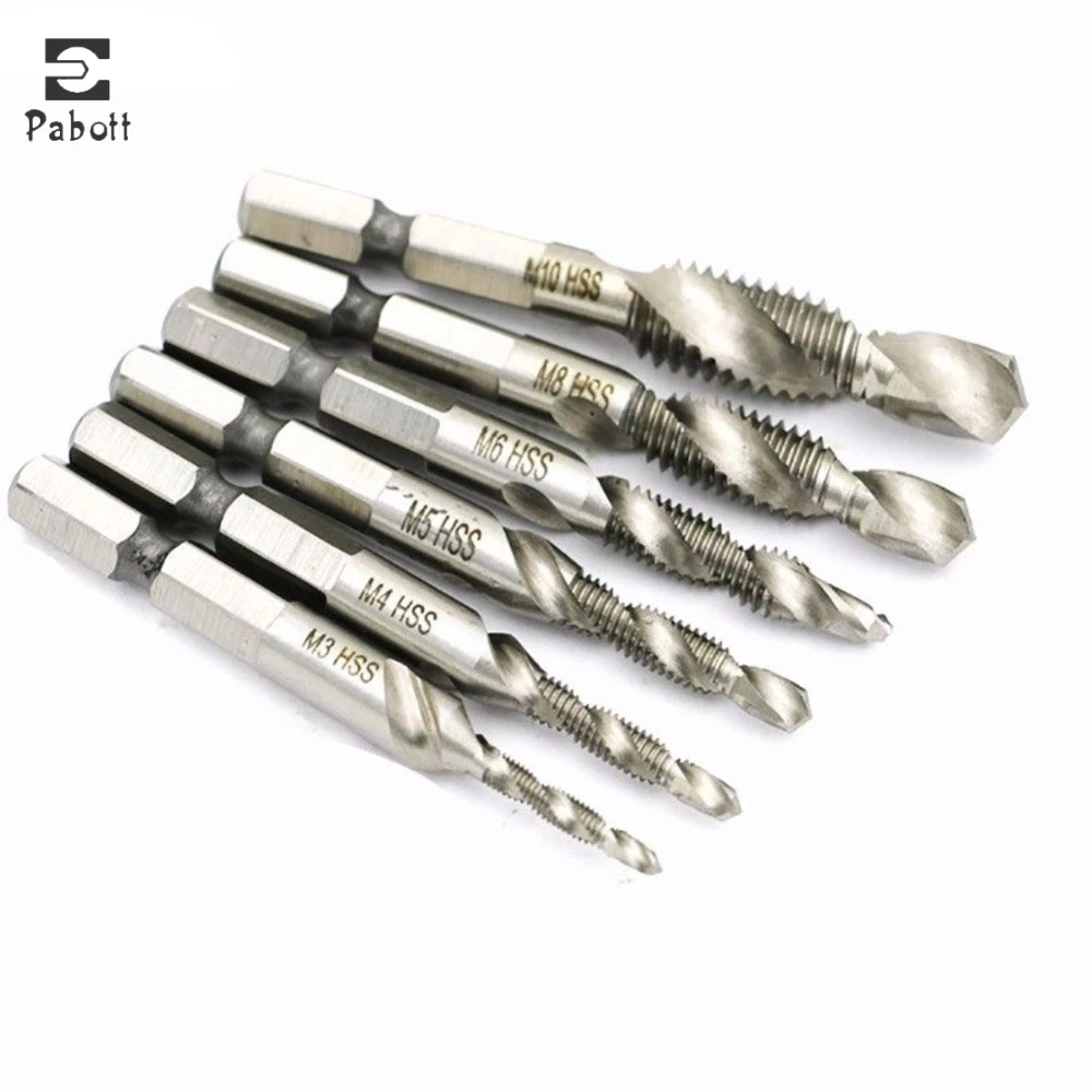 

6Pcs/Set M3-M10 Multifunctional Screw Tap Set High-speed Steel Hex Handle Machine Tapping Tools Drilling Machine Accessories