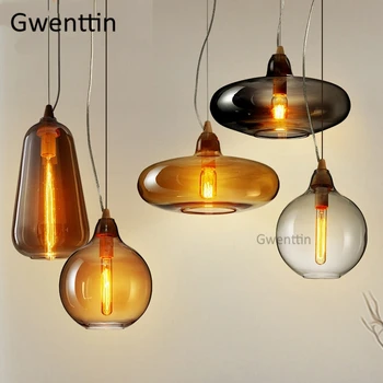 

Modern Cafe Pendant Light Glass Nordic Loft Industrial Decor Wood Hanging Lamp Dining Room KitchenLighting Fixtures Luminaire