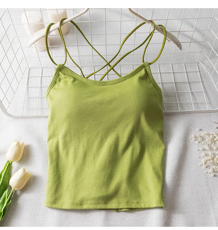 Cross Back Camis Top Women Vest Tank Tops Summer Sleeveless Camisole Womens Crop Top Comfort Underwear Slinky Padded Top