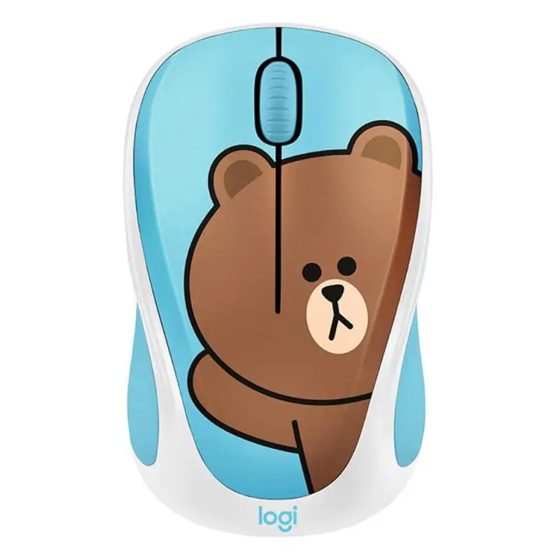 Милая беспроводная мышь logitech LINE FRIENDS, 2,4 ГГц, мини-мультипликационный usb-приемник, оптическая сенсорная игровая мышь для офиса, для ПК, ноутбука - Цвет: Синий