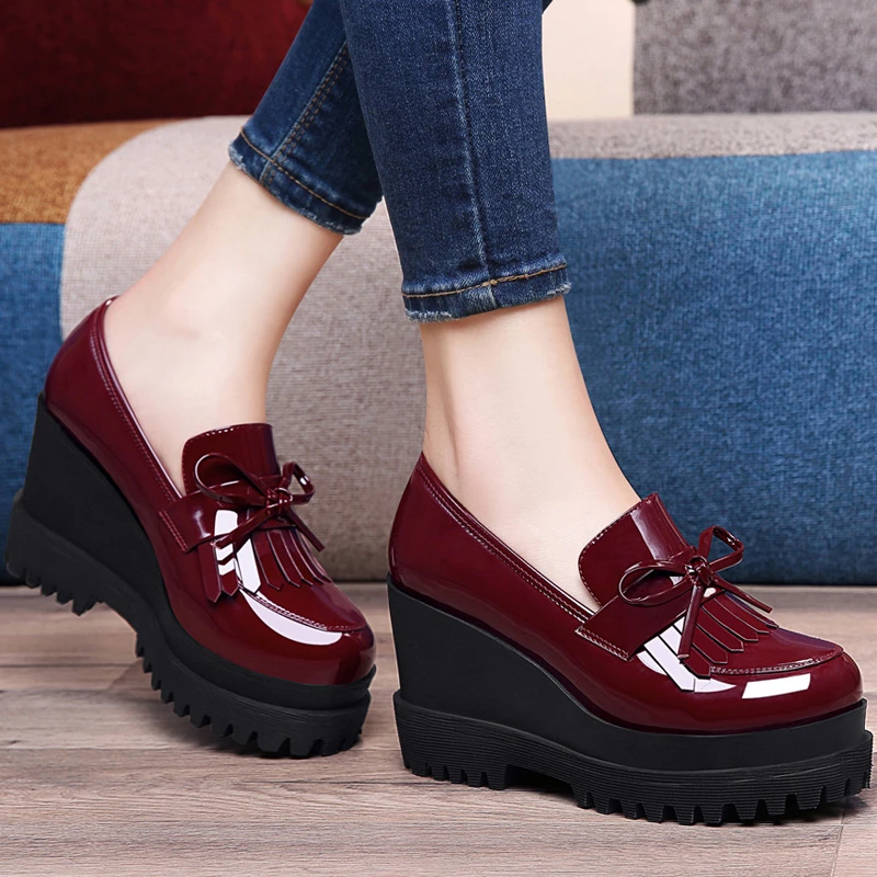 Zapatos de tacón alto con cuña para mujer, calzado informal con plataforma de suela gruesa, estilo británico, para primavera y otoño|Zapatos de tacón mujer| - AliExpress