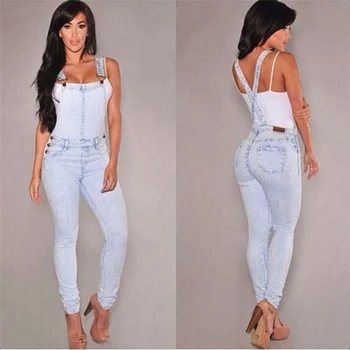 

Women Washed Jeans Denim Casual Hole Loose Jumpsuit Romper Overall Pants