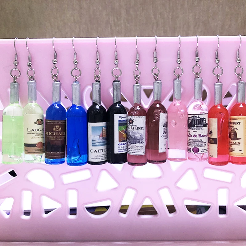 JWEIJIAO Resin Wine Bottle Dangle Earrings For Women 2021 Red,Yellow,Blue 7 colors random label Drop Earrings Simulation Jewelry 2