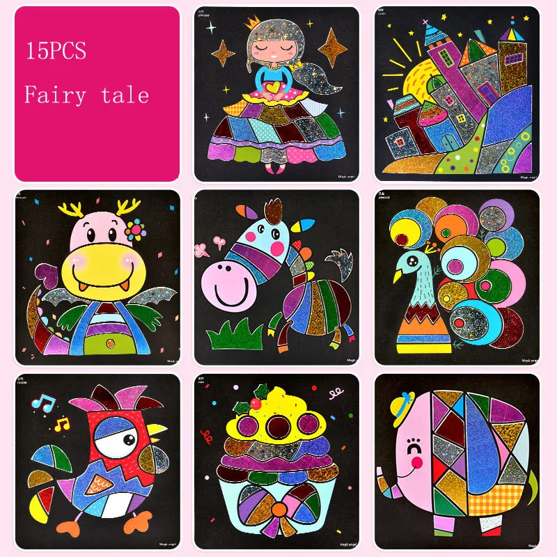 15pcs Fairy tale Warmom 9/12/15 шт. DIY блестящие Стикеры игрушки милые Животные наклейки с картинками принцесс детские Ранние обучающие игрушки для детей, подарки - Цвет: 15pcs Fairy tale