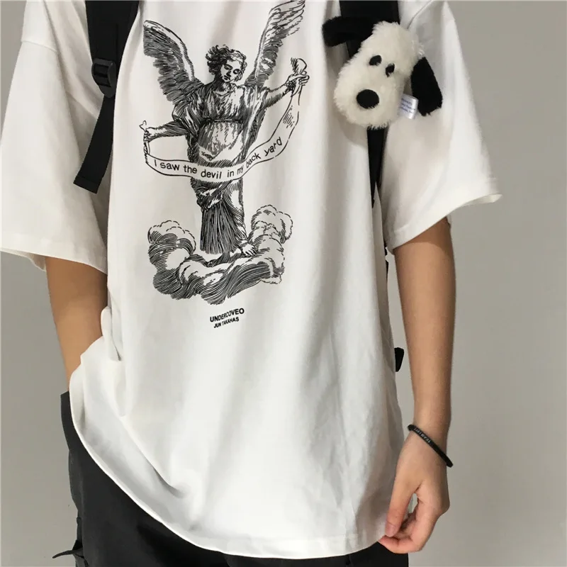 New Summer Angel Short Sleeve T-shirt for Men and Women Students with Loose Retro Neutral Top