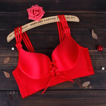 

Drawstring Large Solid Color Women's Bra One Piece Seamless Underwear Without Steel Ring Gather Thin Back Summer Bra Push Up