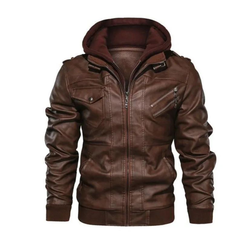 Мужская мотоциклетная куртка, Мужская куртка из искусственной кожи с капюшоном, уличная куртка на молнии с карманом, Мужская мотоциклетная куртка, осенняя куртка из искусственной кожи, верхняя одежда