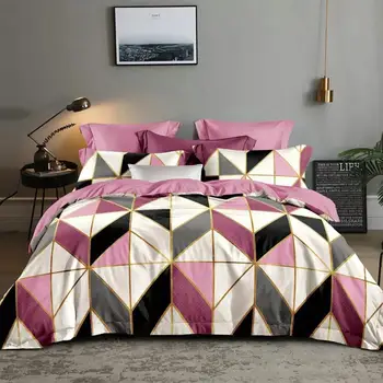 

48 Geometry Duvet Cover King Bedding Set Comforter Bedding Bed Cover Pink CV08#