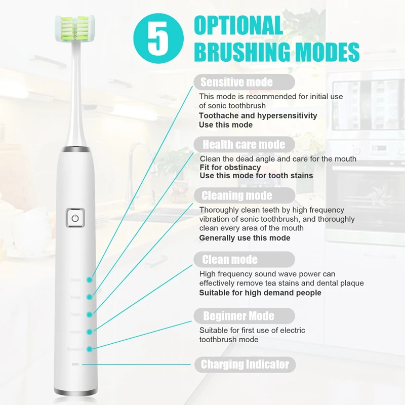Adult Rechargeable Sonic Electric Toothbrush with 3x Replacement Heads and Portable Toothbrush with Timing Function Adult Rechargeable Sonic Electric Toothbrush with 3x Replacement Heads and Portable Toothbrush with Timing Function