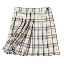 JK Форменная Юбка Летняя женская юбка в студенческом стиле плиссированная юбка Свободная юбка с высокой талией и пряжкой Женская клетчатая юбка Харадзюку