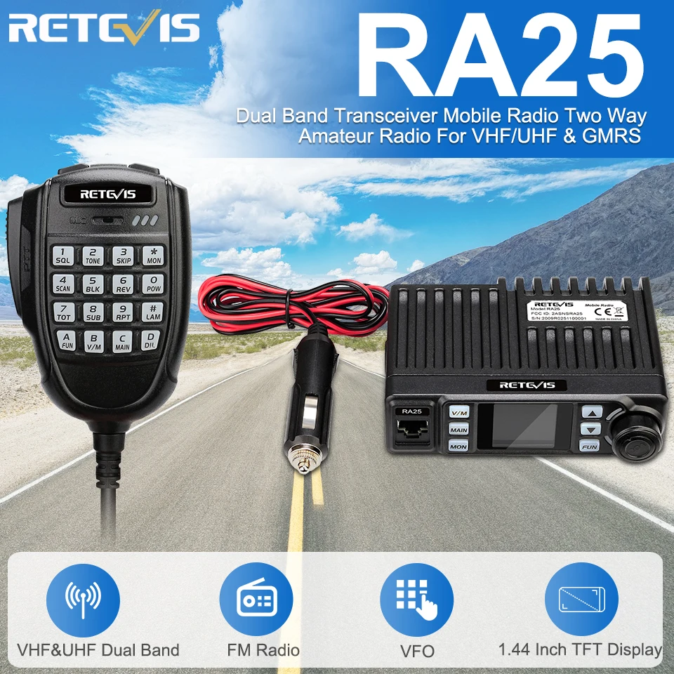 Retevis RA25 автомобильное мобильное радио UV двухдиапазонный/GMRS TFT дисплей 20 Вт рация