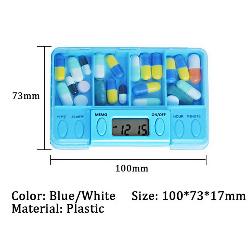 Интеллектуальная коробка для хранения лекарств, 4 сетки, пластиковые коробки, электронные напоминания о времени, будильник, таймер, таблетки, настольный органайзер, контейнер для таблеток