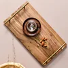 Lovesickness Wooden Serving Tray Rectangle Metal Handle Fruit Pizza Sushi Dish Food Storage Plate Container Hotel Display Pan 6