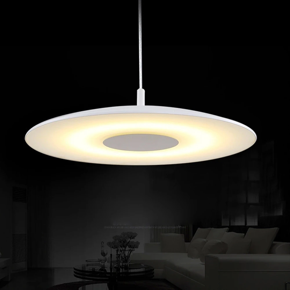 

D50cm Modern White Warm Acrylic Paint Round Circle Hanging Lamp 24w Led Dining Room Pendant Light Household Suspend Lighting Ing