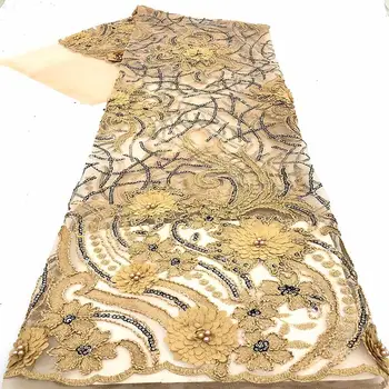

2020 New French Mesh Lace Fabric With Sequins Embroidered Net Lace High Quality African Lace Fabric Beaded 5Yards/Lot A-1104