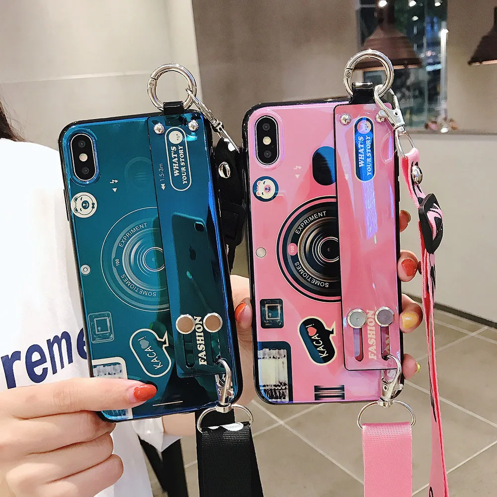 Чехол для телефона с ремешком на запястье и 3d камерой iphone 11 pro X XS Max XR 5 6 6s 7 8 Plus