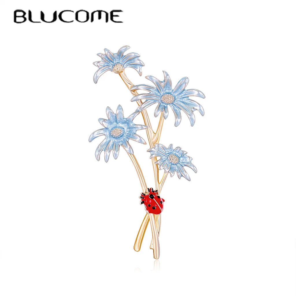 

Blucome New Arrival Enamel Blue Flower Brooches For Women Animal Ladybug Insect Plant Brooch Suit Lapel Pins Jewelry