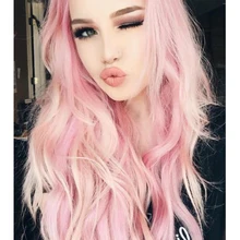AOSIWIG пушистые длинные волнистые розовые синтетические волосы парик частичная челка термостойкие волокна косплей вечерние парики