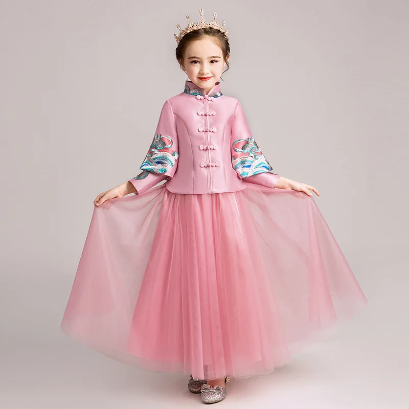 Китайский Стиль детский Традиционный китайский стиль девушки костюм Guzheng Детские китайский костюм на год, поздравления Услуги в китайском стиле