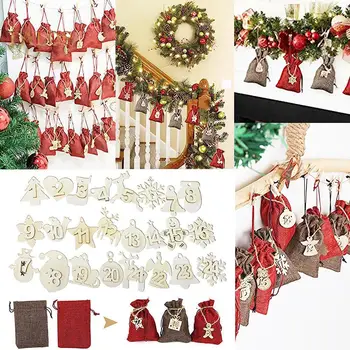 

Christmas 2021 Advent Calendar 24Days Hanging Drawstring Sacks Bags Xmas Countdown Candy Stickers Decorations DIY Reusable X9V6