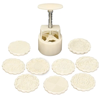

100g 10Pcs Mooncake DIY Mold Baking Tool Pastry Round Flower Stamp Mould Homemade Milky