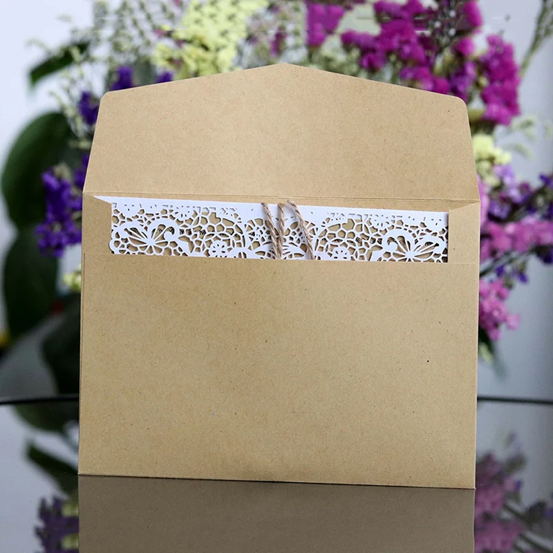  10pcs/set Wedding Invitations Floral Pattern Hollow Lace Invites Cards Bride and Groom Wedding Favo - 4.00008E+12