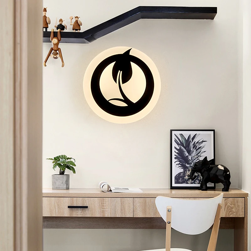 16W Led Wall Lamp bedroom bedside light acrylic white black round indoor lamp corridor balcony aisle living room wall light 220V