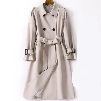 

2019 Autumn Windbreaker Women，Casacos Femininos Alta Qualidade，Fashionable Women Double Breasted Long Trench Coat CH773